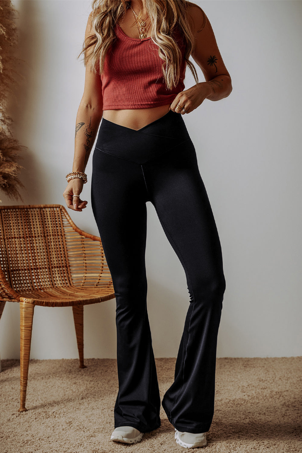 Black High Waist Flared Leggings