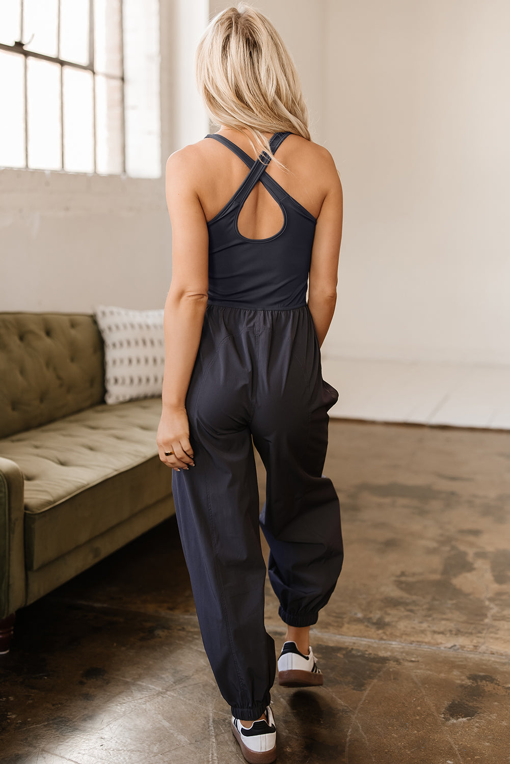 Crossed Straps Hollow Out Jogger Jumpsuit