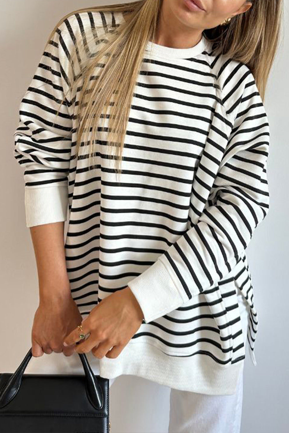 Black Stripe Raglan Sleeve Sweatshirt