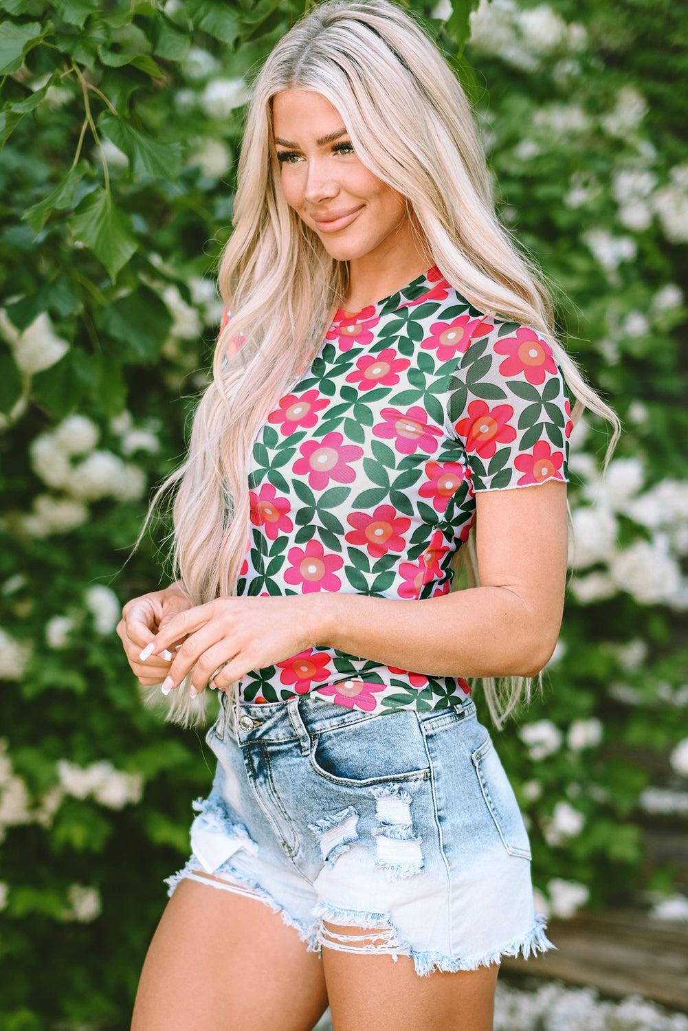 Fiery Red Retro Floral Print Top
