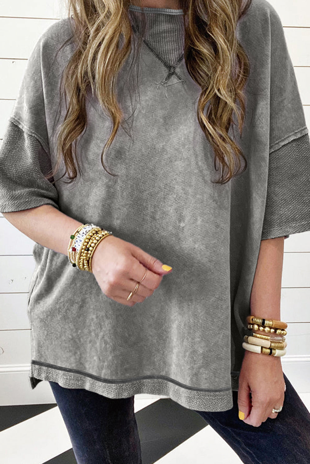Gray Mineral Wash Drop Shoulder Oversized Tee
