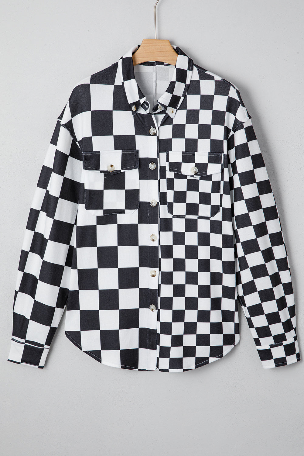 Checkerboard Flap Pocket Button Front Shacket