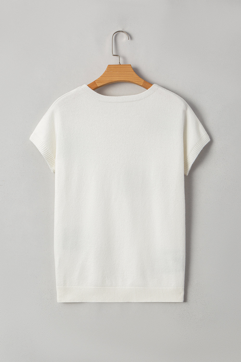 White Bow Pattern Knit Short Sleeve Sweater