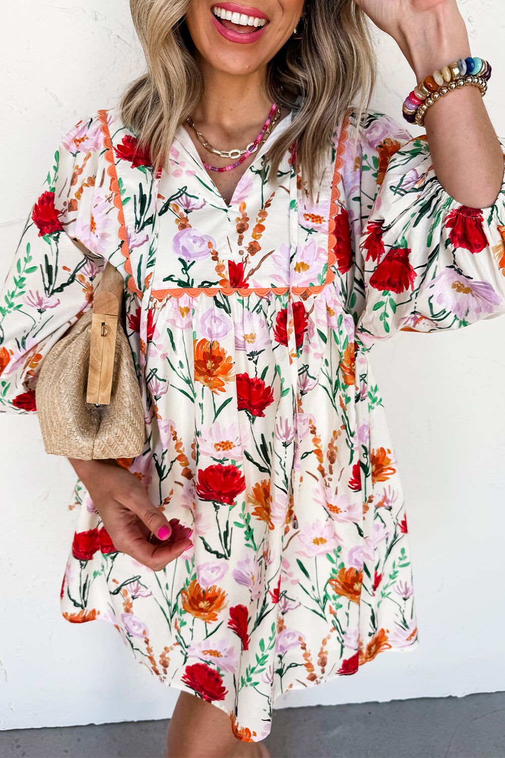Floral Print Puff Sleeve Mini Dress