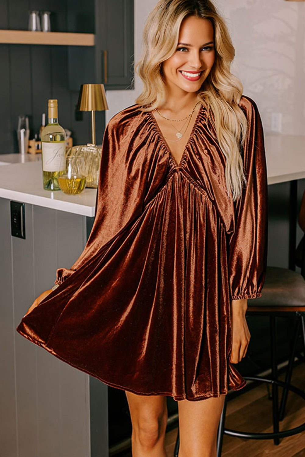 Burnt Orange Velvet Dress