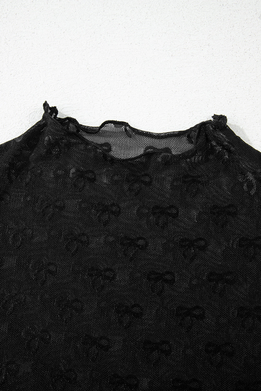 Bow Sheer Mesh Mock Neck Short Sleeve Top