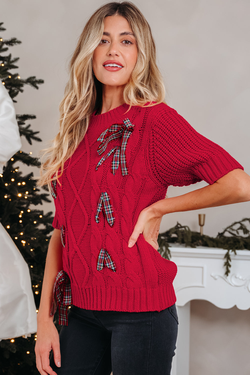 Plaid Lace Up Holiday Sweater