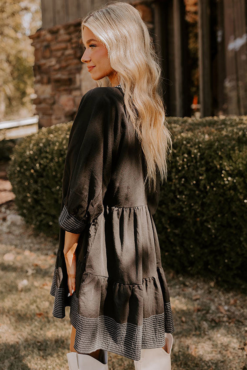 Stitch Detail Tiered Mini Dress