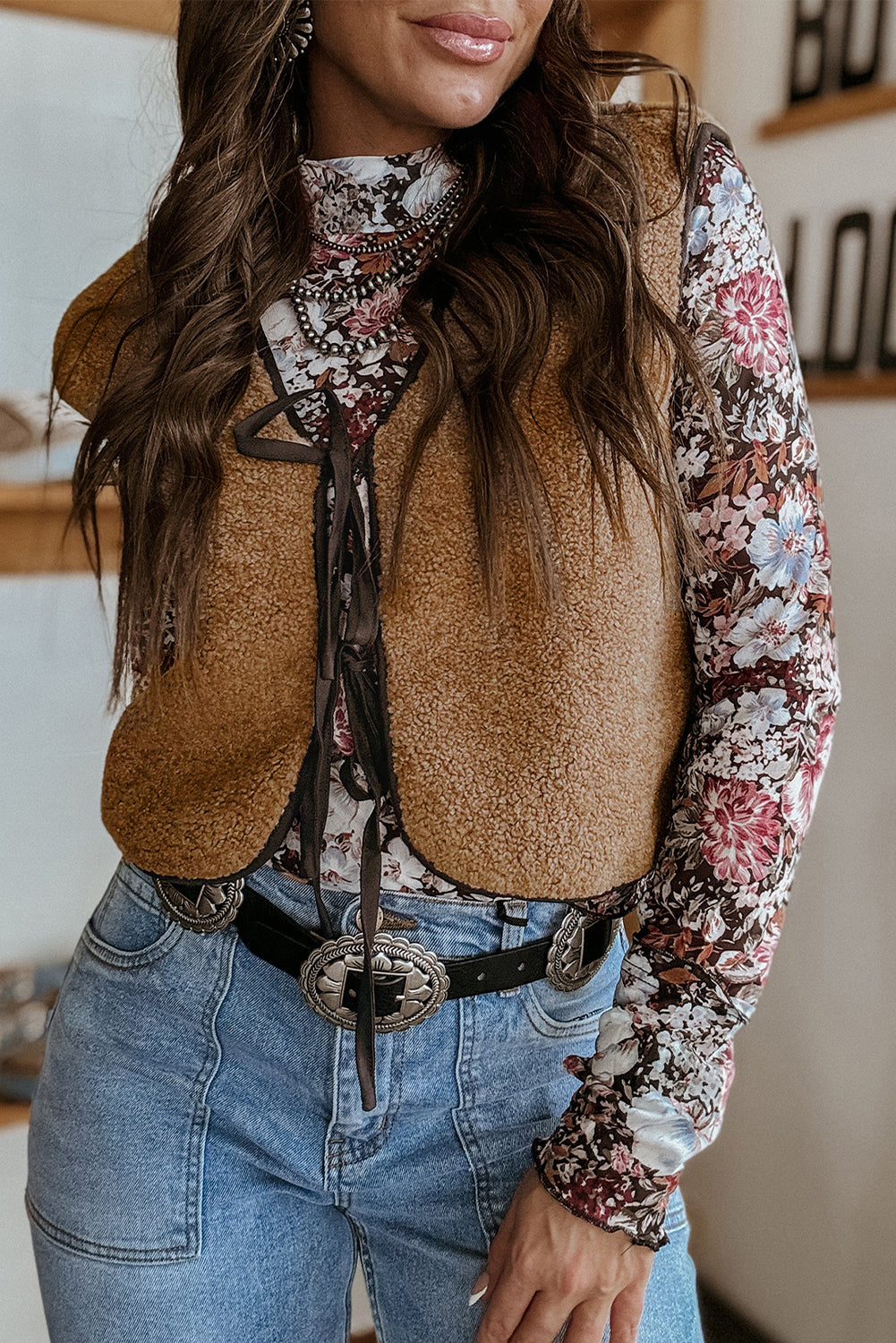 Beige Tie Front Vest