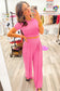 Strawberry Pink Crop Top and Pleated Wide Leg Pants Set