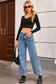 Black Chic Patch Pocket Straight Leg Loose Jeans