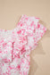 Pink Floral Ruffled Sleeve Bow Blouse