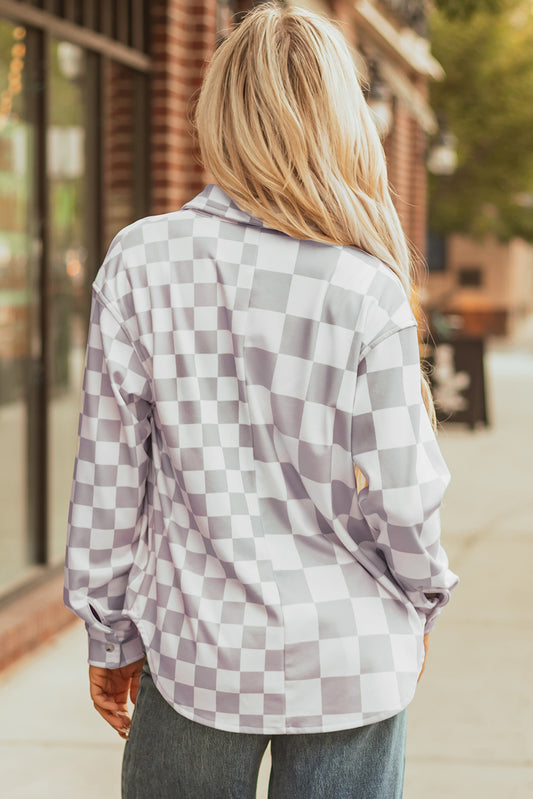 Checkerboard Flap Pocket Button Front Shacket