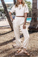 White Textured Cropped Tee and Jogger Pants Set