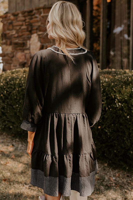 Stitch Detail Tiered Mini Dress
