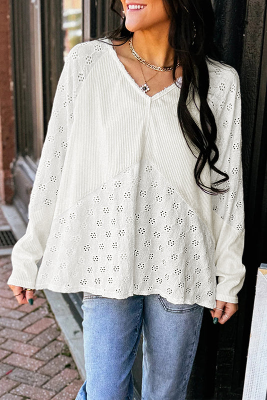 Eyelet Embroidered Long Sleeve Top