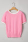 Colorblock Bow V-Shape Cut Short Sleeve Sweater