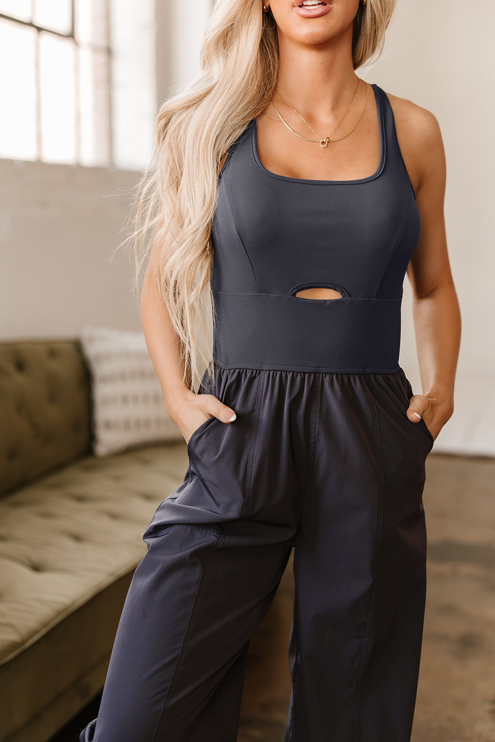 Crossed Straps Hollow Out Jogger Jumpsuit
