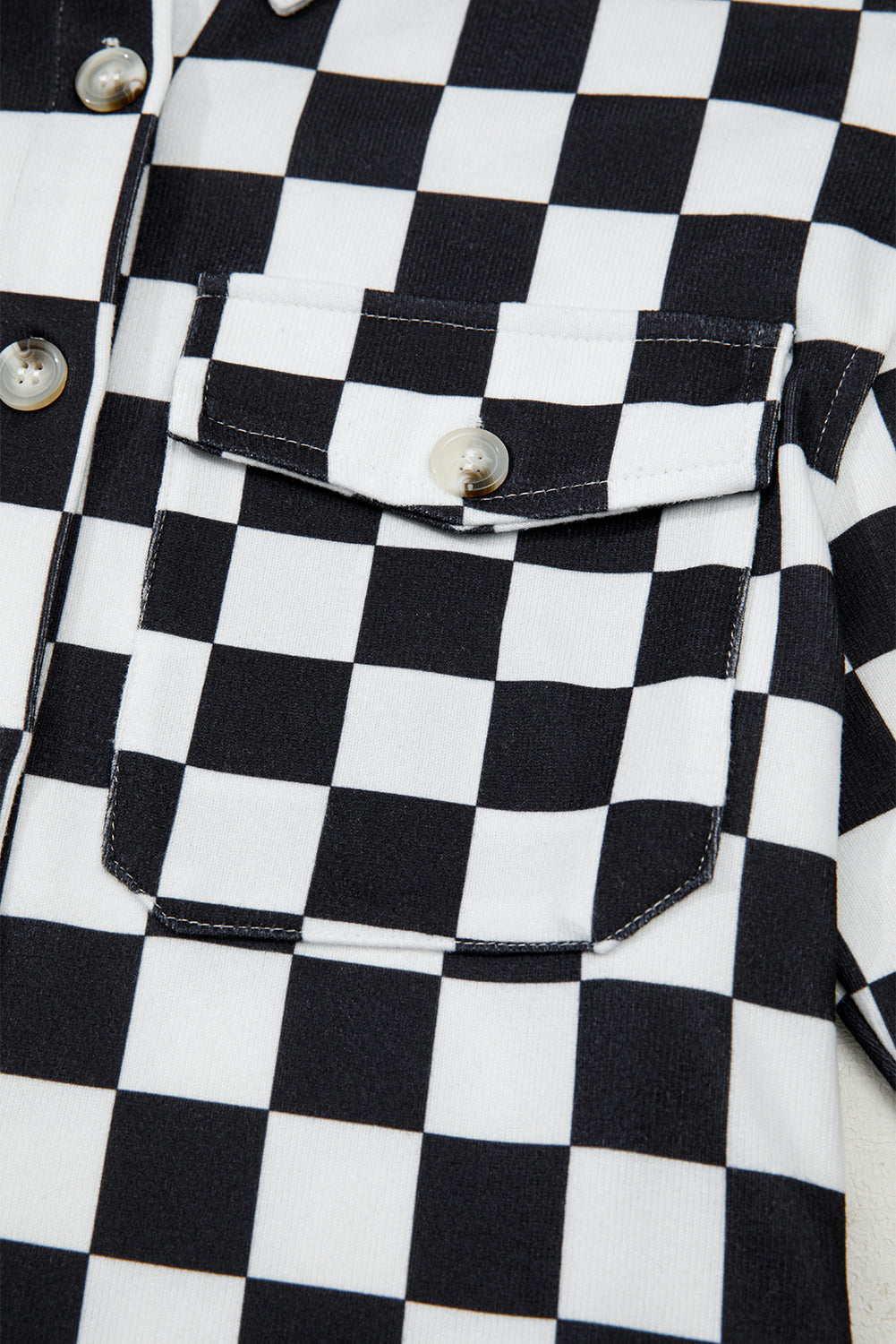 Checkerboard Flap Pocket Button Front Shacket