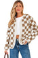 Brown Checkered Sherpa Buttoned Front Chunky Jacket