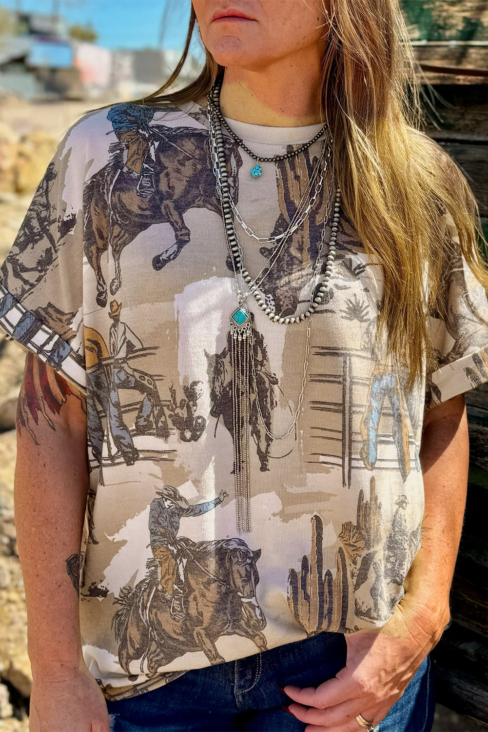 Western Cowboy Print T Shirt