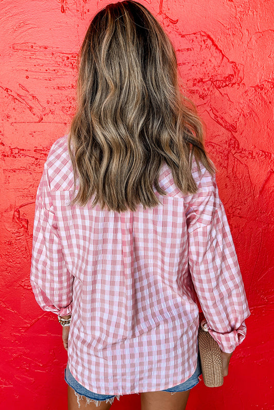 Pink Gingham Buttoned Collared Shirt