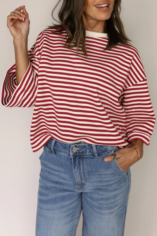 Red Stripe Bowknot Back Loose Tee
