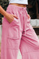 Mineral Wash Drawstring High Waist Wide Leg Cargo Pants