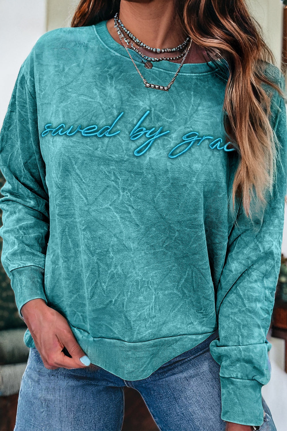 Saved By Grace Embroidered Pullover