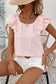 Pink Textured Bow Knot Frilled Butterfly Sleeve Blouse