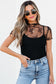 Black Floral Sheer Mesh Short Sleeve Top