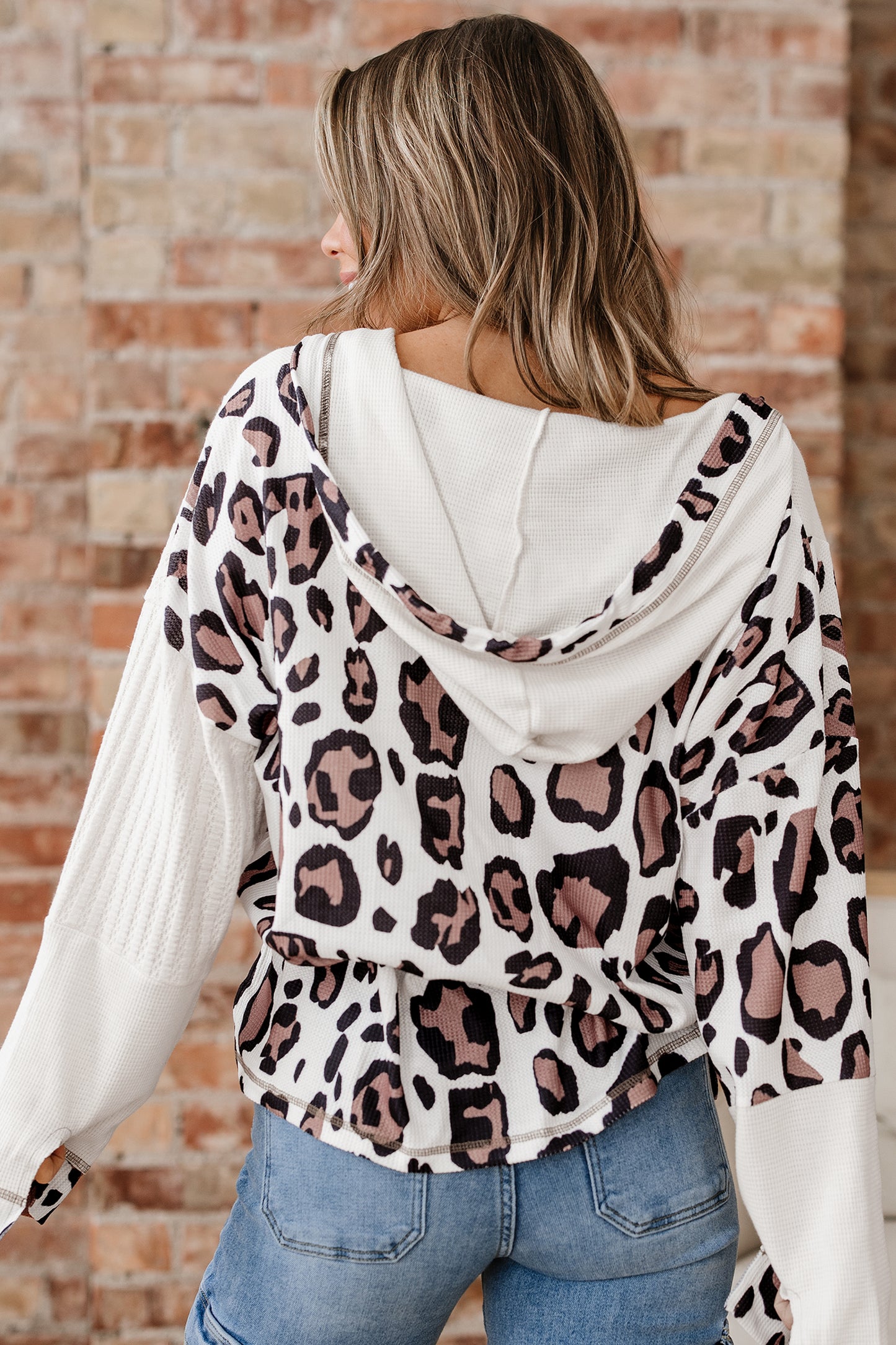 Oversized Leopard Patchwork Zip Up Hoodie
