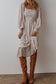 White Floral Print Shirred Ruffled Hem Square Neck Midi Dress