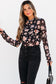 Black Floral Mesh Mock Neck Long Sleeve Top
