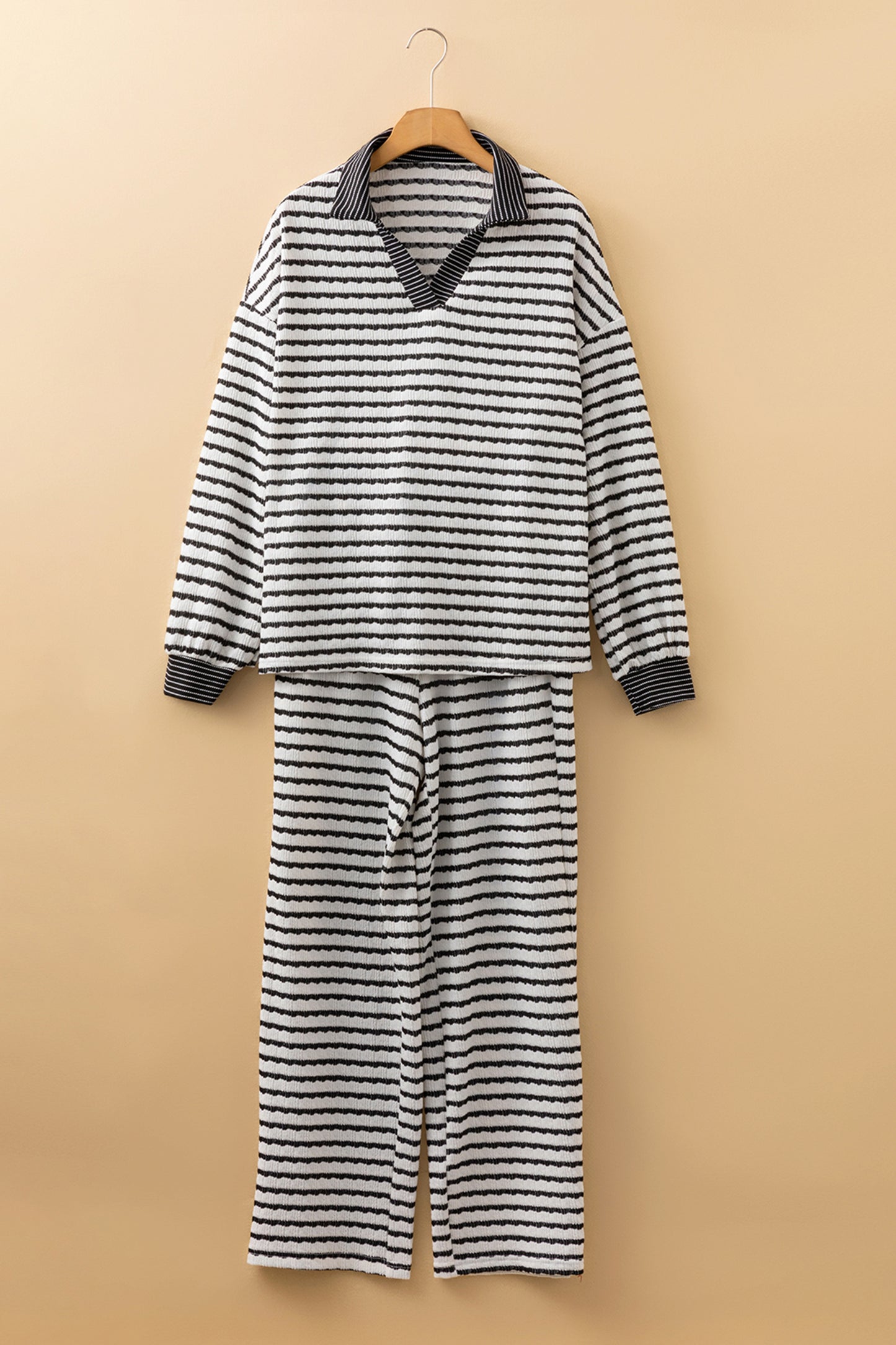 Stripe Collared Pullover & Pant Set