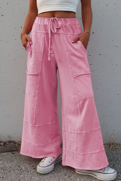 Mineral Wash Drawstring High Waist Wide Leg Cargo Pants