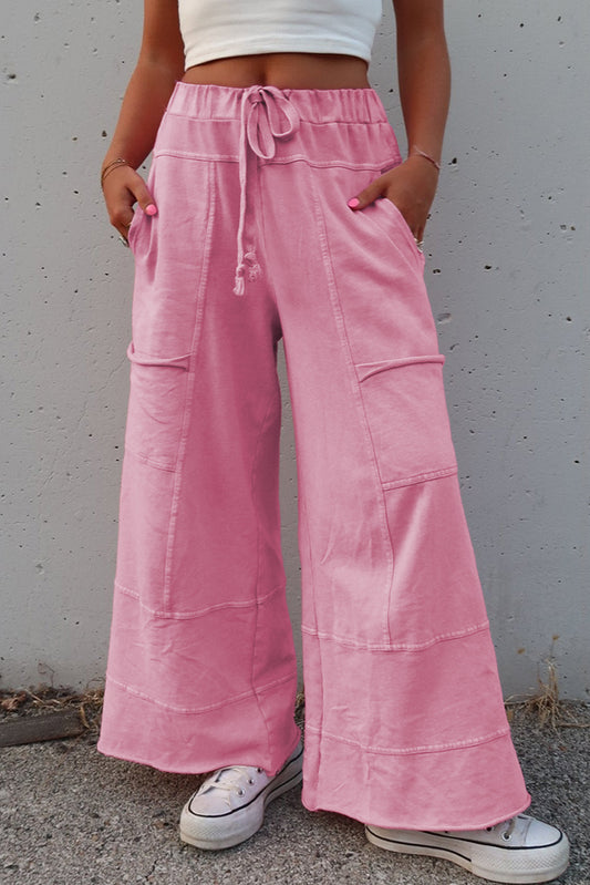 Mineral Wash Drawstring High Waist Wide Leg Cargo Pants