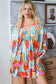 Sky Blue Floral Bracelet Sleeve Empire Waist Mini Dress