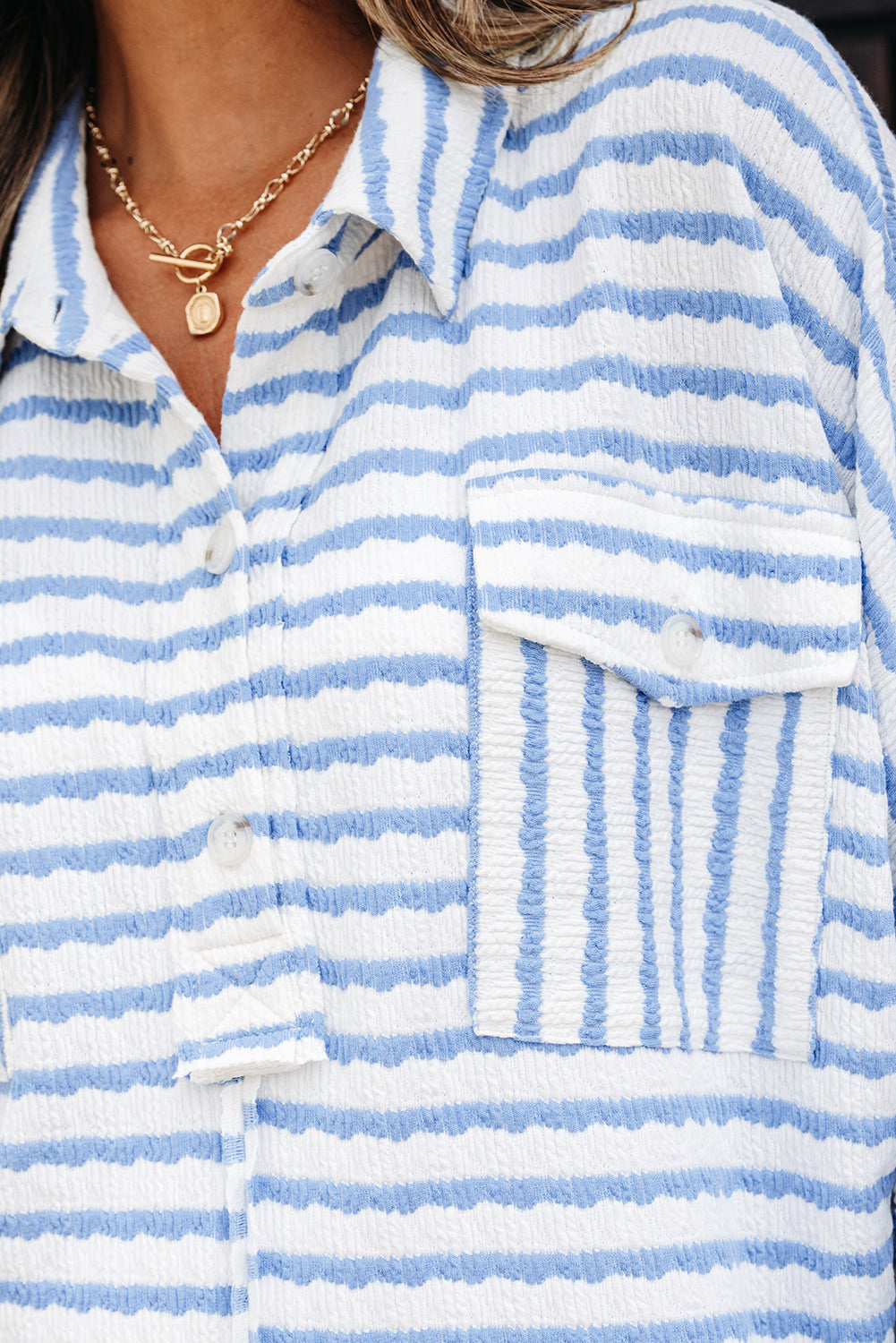 Blue Striped Half Button Sweater