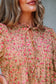 Floral Print Bow Pintuck Bust Half Puff Sleeve Blouse