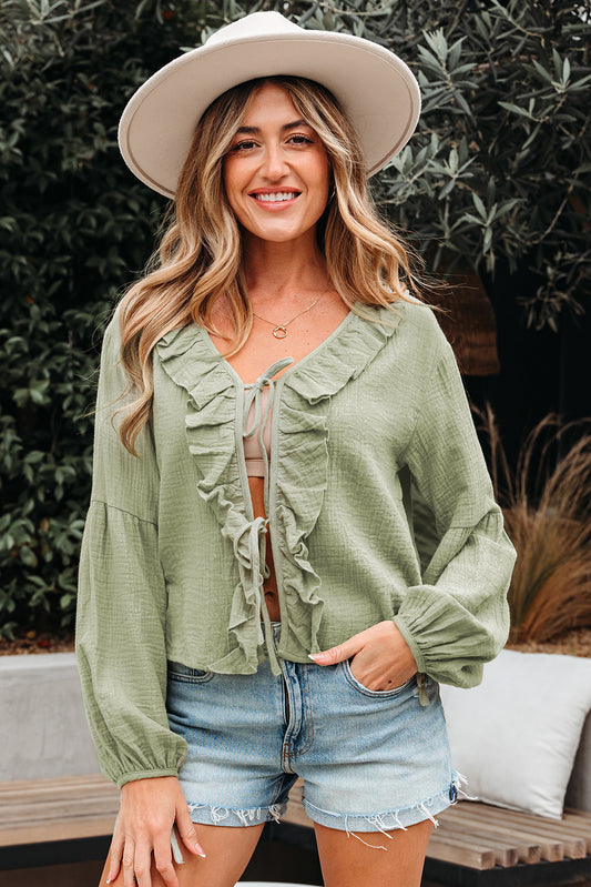 Sage Bow Tie Front Blouse