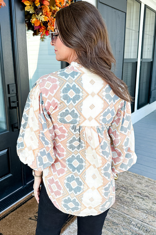 Geometric Print Tassel Blouse