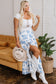 Blue Floral High Waist Ruffle Maxi Skirt