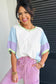 White Color Block Patchwork Oversized T Shirt
