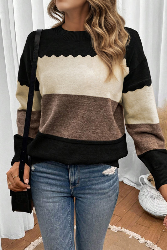 Black Colorblock Crew Neck Sweater