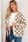Brown Checkered Sherpa Buttoned Front Chunky Jacket
