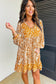 Orange Bohemian Print Puff Sleeve Mini Dress