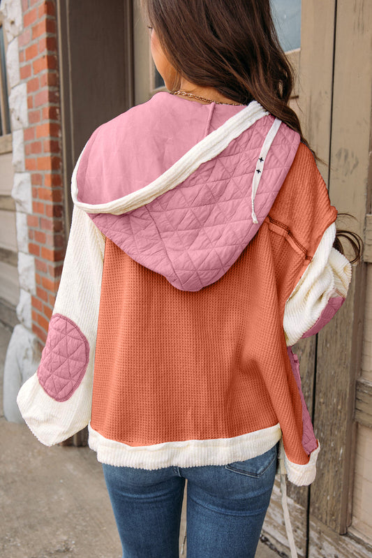 Quilted Textured Patchwork Hooded Jacket