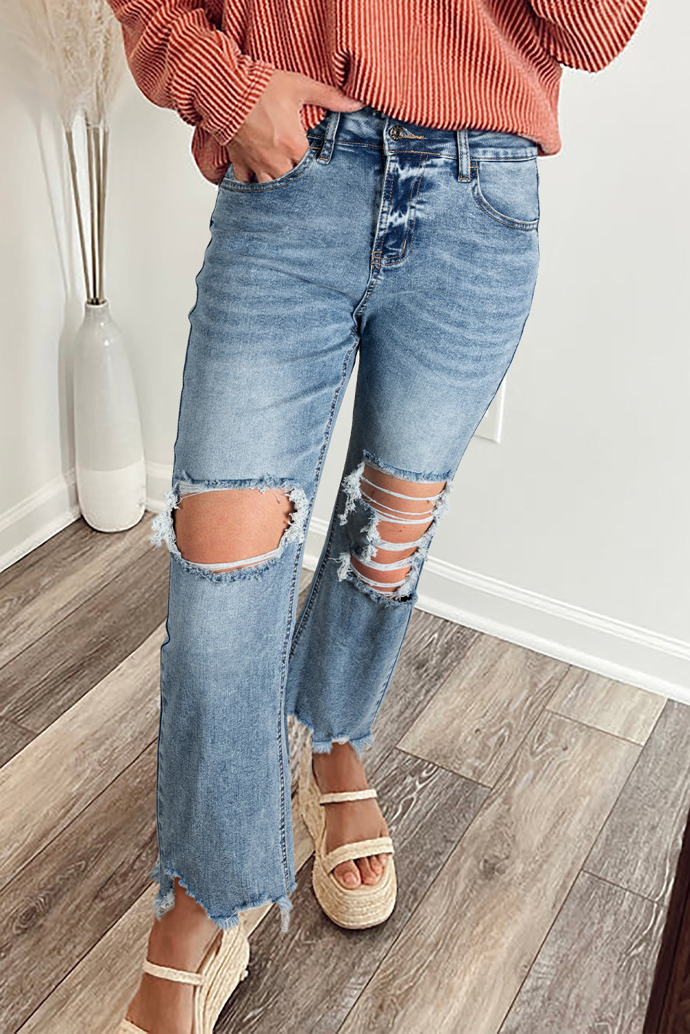 Raw Hem Flare Jeans