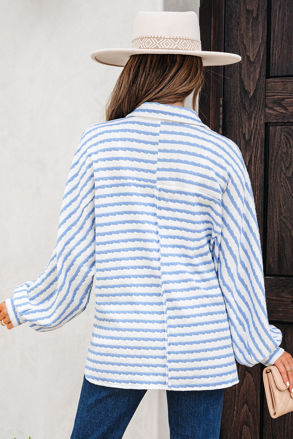 Blue Striped Half Button Sweater